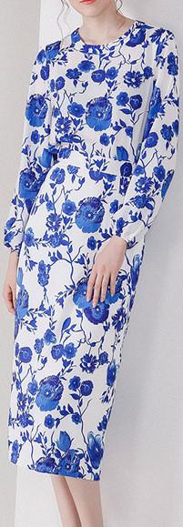 Blue Floral-Printed Blouse & Pencil Skirt Set - DESIGNER INSPIRED FASHIONS