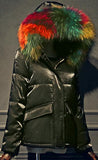 Rainbow Fur-Hooded Puffer Jacket - Champagne, Black, Blue or White