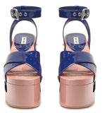 Patent Leather Platform-Wedge Sandals - Light Blue or Blue