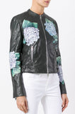 Hydrangea Print Leather Biker Jacket
