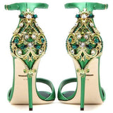 Embellished Satin Sandals - Black or Green