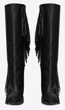 Fringed Knee-High Boots in Black Leather
