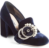 Imitation Pearl Buckle Pump, Blue