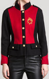 Embroidered Color-Block Jacket, Red & Black