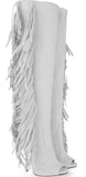 Fringed Open Toe Boots in White
