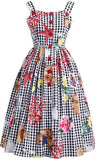 Button-Down Printed Checkered Midi Dress