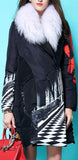 Printed Feather-Fill Fur-Trim Coat