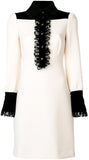 Lace Trimmed Long-Sleeve Dress, White