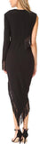 Fringed Black Asymmetrical Evening Dress