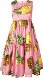 *Extended Sizes* Pineapple Print Dress, Pink