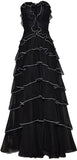 Ruffle Tiered Lace & Voile Strapless Gown, Black
