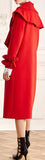 Ruffled-Trim Wool-Blend Red Trench Coat