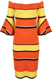 Off-the-Shoulder Color-Block Flared-Sleeve Stretch Mini Dress