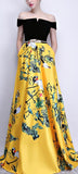 Black Off-the-Shoulder Print Yellow Maxi Dress