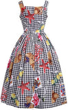 Button-Down Printed Checkered Midi Dress