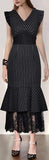 Black Lace-Detail Pinstripe Dress