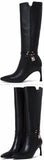 Black Mid-Calf Leather Boots with Locket