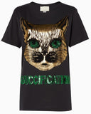 Black Mystic Cat Printed T-Shirt