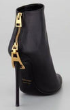 Black Zipper-Heel Leather Ankle Boot