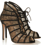 Black Suede-Trimmed Chantilly Lace Boots