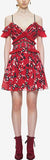 Cold-Shoulder Floral Printed Mini Dress, Red