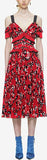 Cold-Shoulder Floral Printed Dress, Red