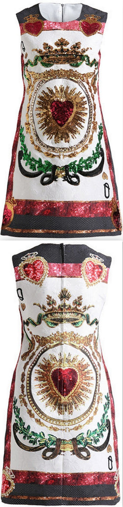 Jacquard Print Sequin Embellished Mini Shift Dress