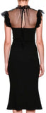 Black Tulle Tie-Neck Cady Cocktail Midi Dress