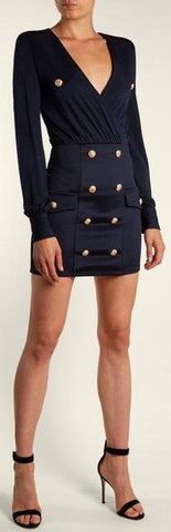 V-neck Button-Embellished Jersey Mini Dress