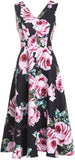 Roses-Printed V-Neck Midi Dress