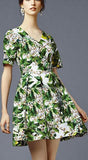 *Extended Sizes* Green Floral Print Mini Dress