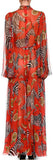 *Extended Sizes* Tie-Neck Zebra and Orange Print Chiffon Gown