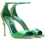 Embellished Satin Sandals - Black or Green