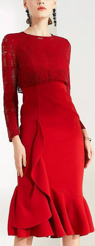 Ruffled Red Midi Dress