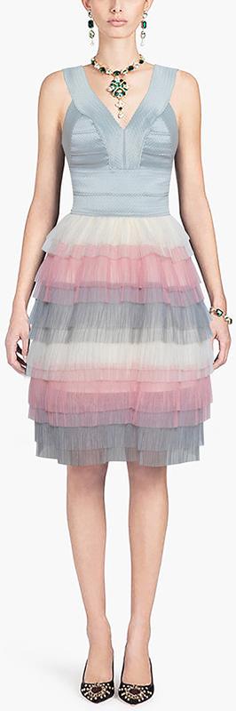 Scalloped Bandage Layered Tulle Dress, Soft Blue
