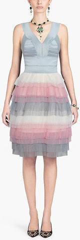 Scalloped Bandage Layered Tulle Dress, Soft Blue