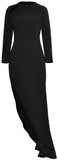 Asymmetrical Cut-Out Long-Sleeve Gown, Black