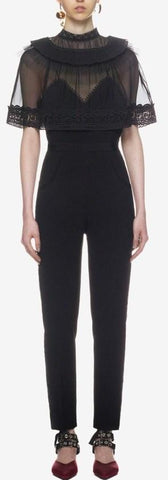 Black Trimmed Overlay Jumpsuit