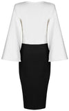 Bicolor Flared-Sleeve Zip Stretch Dress