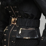 Fox-Fur Hooded Embellished Puffer Down Coat in Black - DESIGNER INSPIRED FASHIONS