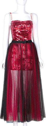 Red Sequin Mini-Dress with Tulle Skirt