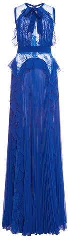 Blue Sleeveless Pleated Gown