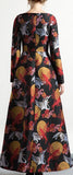 Print Long-Sleeve A-Line Maxi Dress