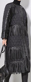 Black Fringed Quilted Coat