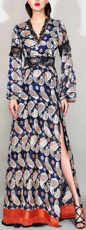 Paisley Maxi Dress with Lace Detail