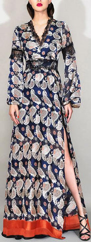 Paisley Maxi Dress with Lace Detail