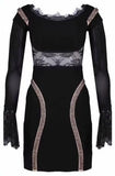 Black Sheer Lace Paneled Stretch Off-Shoulder Mini Dress
