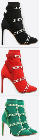 'Rockstud' Ankle Boots - Black, Red, Green