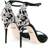 Embellished Satin Sandals - Black or Green