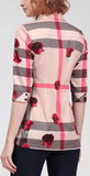 Rose & Check Print Shirt, Apricot